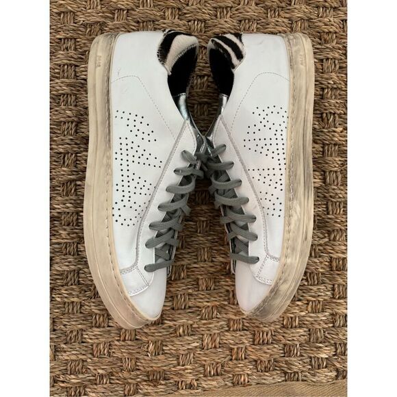NWOT P448 Queens John Low Top White Sneakers Zebra Animal Calf Hair, $245 - Picture 7 of 10